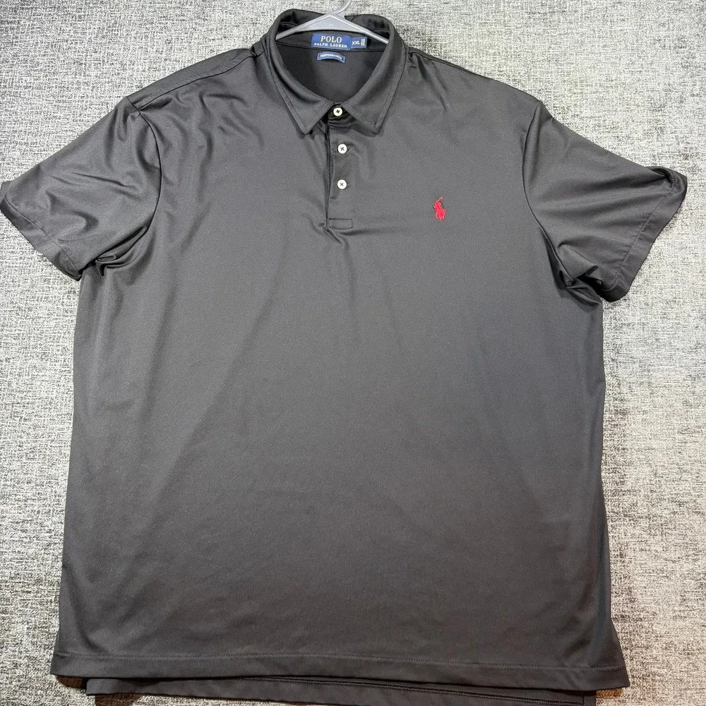 Polo Ralph Lauren Polo Shirt Mens XXL Black Performance Stretch Red Pony Logo